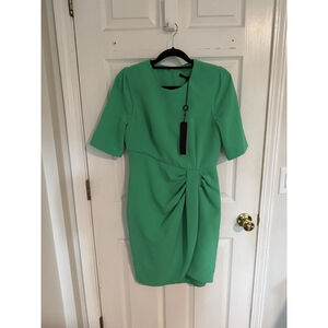 Black Halo Green Sheath Dress Size 10 NWT Made in USA Ruched Waist Short Sleeve